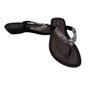 Grandco Beaded Jeweled Wedge Thong Sandals Black Silver Bronze Women 9 Glam Boho